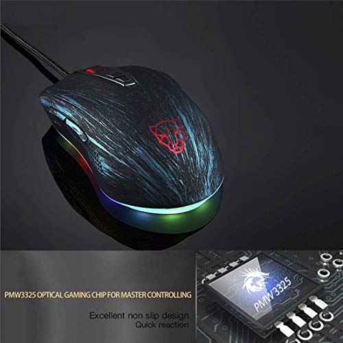 ELK RGB Ratón del Juego, Respiración Retroiluminado 7 Botones Programables 5000 dpi, Ergonómico PC Computer Gaming Ratones para El Ordenador Portátil/De Escritorio/PC,B