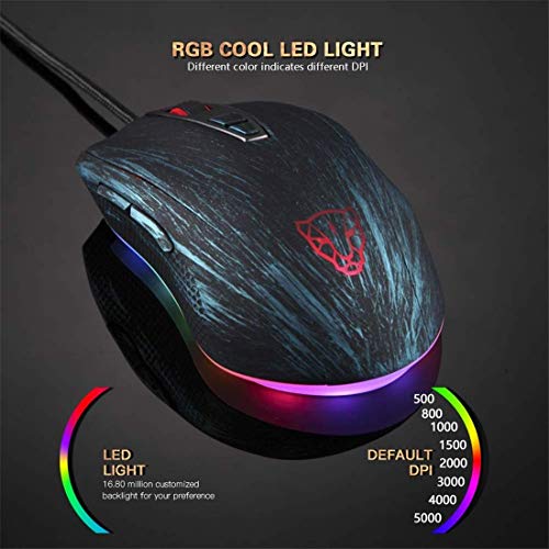 ELK RGB Ratón del Juego, Respiración Retroiluminado 7 Botones Programables 5000 dpi, Ergonómico PC Computer Gaming Ratones para El Ordenador Portátil/De Escritorio/PC,B