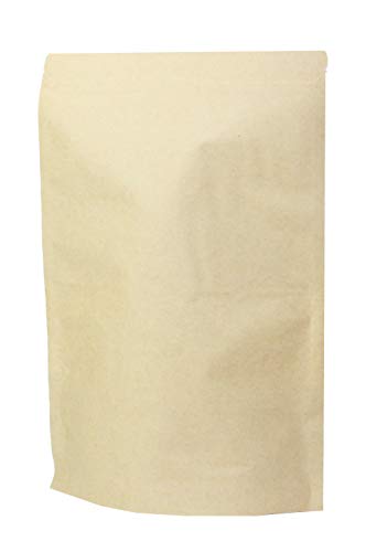 Emartbuy 50 Pc De Bolsas De Papel Kraft Levántate Bolsa De Alimentos Bolsa De Sellado Reutilizable Transparentes Bolsas para Almacenamiento De Té, Dulces, Granos De Café - 20 cm x 30 cm