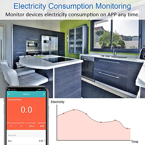 Enchufe Inteligente WiFi TANGMI Enchufe Inalámbrico Trabaja con la Amazona Alexa, Google Home y IFTTT Monitoreo de la Energía Mando a Distancia Función de Temporizador (Regular de la UE)