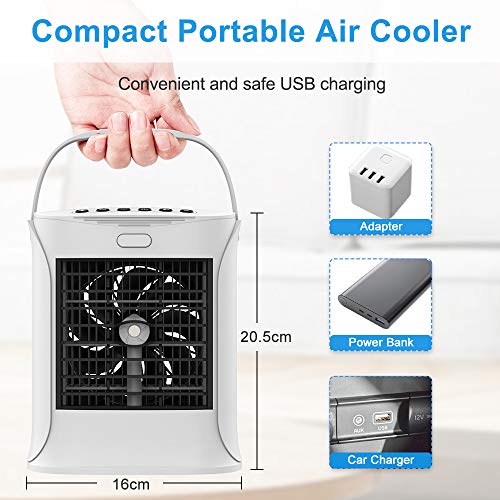 Enfriador de Aire Personal, WELTEAYO Ventilador evaporativo con 3 velocidades de Ventilador, purificador humidificador con USB Alimentado por, Ventilador de Escritorio para Oficina