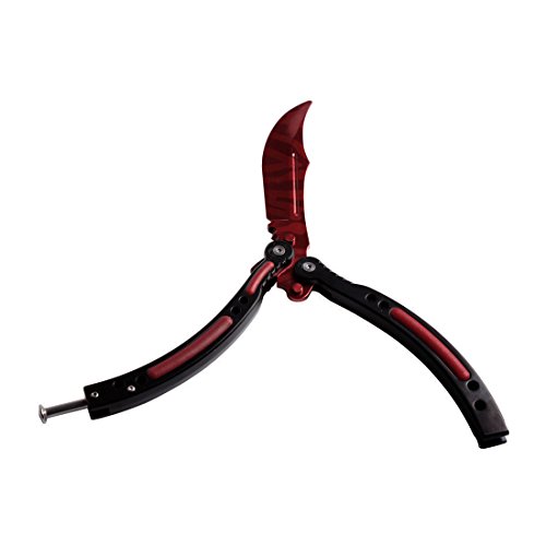 Entrenador de Mariposas, Cuchillo Balisong Acero Inoxidable Curvo sin Agujeros CS/HDD13 (Rojo)