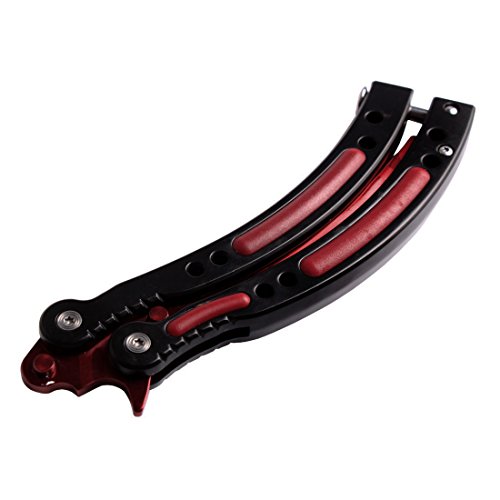 Entrenador de Mariposas, Cuchillo Balisong Acero Inoxidable Curvo sin Agujeros CS/HDD13 (Rojo)