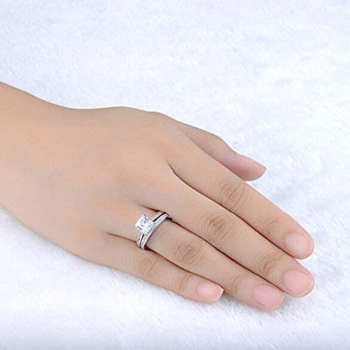 Epinki Anillos de Pareja Circonita Forma Cuadrada Plata Anillo de Compromiso para Parejas Talla Mujer 12 & Hombre 22