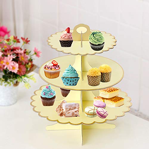 EQLEF Torre Cupcakes Carton Kit, Apricot 3 Tier Soporte Cupcakes y Blue 1 Capa Cake Stand Soporte para Tartas para niñas niños Adultos en cumpleaños Boda Baby Show Party (Paquete de 2 Juegos)