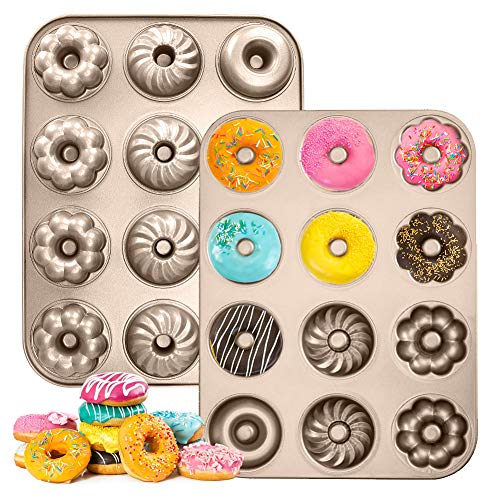 Ertisa Molde Donuts con 12 cavidades Molde para donas para Hornear Estaño Acero al Carbón Muffin Pan Cup Bandeja de Pastel para Donuts Muffins Cupcakes Pie