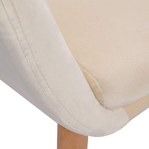 eSituro Silla de Comedor Silla Cocina Madera Pack 2 Tela de Terciopelo Suave Taburete con Asiento Tapizado Nórdica Estilo Silla Diseño Moderno con Respaldo Gris Crema