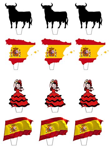 España Fun Pack, comestible cupcake toppers – Pie oblea decoraciones para tartas, 12 unidades