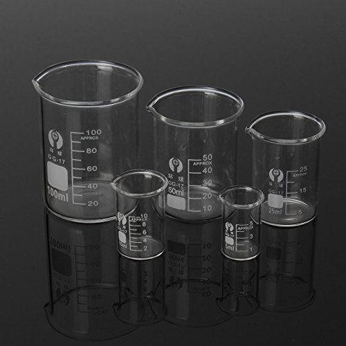 EsportsMJJ 5Pcs Graduó El Cubilete De Cristal Del Borosilicato 5Ml 10Ml 25Ml 50Ml 100Ml Fijó La Cristalería Del Laboratorio De Medición