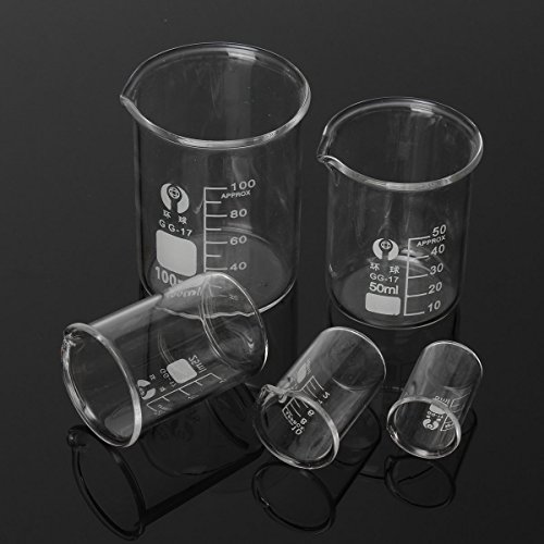 EsportsMJJ 5Pcs Graduó El Cubilete De Cristal Del Borosilicato 5Ml 10Ml 25Ml 50Ml 100Ml Fijó La Cristalería Del Laboratorio De Medición