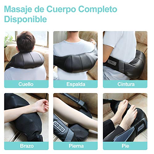 ESSEASON Masajeador de Espalda Shiatsu - 16 Nodos Masajeador Cervical con 3D Amasamiento Profundo Rotación y Función de Calor, Relajación para Cuello y Hombros - Casa Oficina Coche (A-Negro)