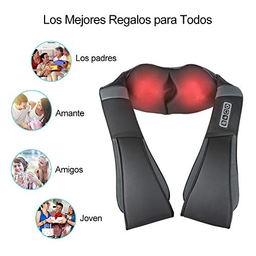 ESSEASON Masajeador de Espalda Shiatsu - 16 Nodos Masajeador Cervical con 3D Amasamiento Profundo Rotación y Función de Calor, Relajación para Cuello y Hombros - Casa Oficina Coche (A-Negro)