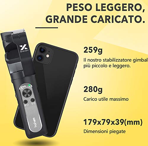 Estabilizador Móvil - Hohem Gimbal Móvil Plegable con 5 Modos para Vlog/Youtuber, 3 Ejes Estabilizador Carga de 280g Compatible con iPhone 11/Xs Max/Xr/Samsung Galaxy/Huaiwei/Xiaomi etc 【Versión 2020】