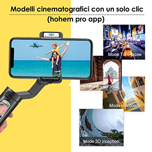 Estabilizador Móvil - Hohem Gimbal Móvil Plegable con 5 Modos para Vlog/Youtuber, 3 Ejes Estabilizador Carga de 280g Compatible con iPhone 11/Xs Max/Xr/Samsung Galaxy/Huaiwei/Xiaomi etc 【Versión 2020】