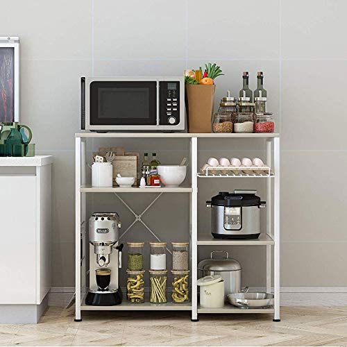 Estante De Cocina, Estante De Almacenamiento Para Servicios Públicos Soporte Para Microondas Mesa De 3 Niveles Para La Estación De Trabajo Del Organizador De Racks De Especias (35.5 ", Beige Claro)