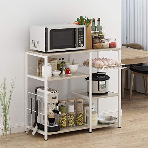 Estante De Cocina, Estante De Almacenamiento Para Servicios Públicos Soporte Para Microondas Mesa De 3 Niveles Para La Estación De Trabajo Del Organizador De Racks De Especias (35.5 ", Beige Claro)