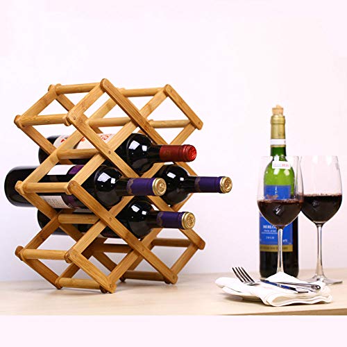 Estante para botellas de vino hecho de bambú con 3 niveles para 10 botellas de vino, plegable.