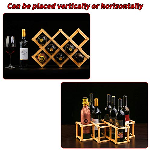 Estante para botellas de vino hecho de bambú con 3 niveles para 10 botellas de vino, plegable.