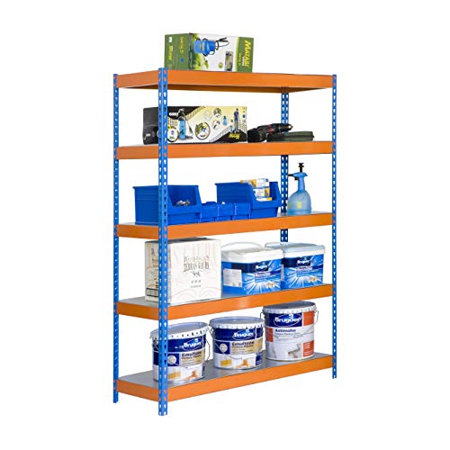 Estantería metálica de media carga Bricoforte 5 estantes Azul/Naranja/Galva Simonrack 2000x1200x600 mms - Estantería media carga - Estantería industrial - 300 Kgs de capacidad por estante