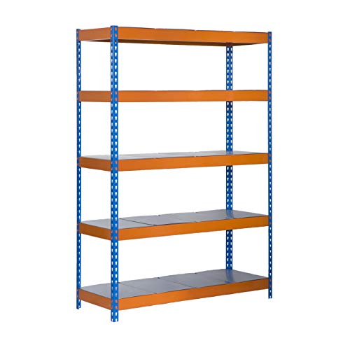 Estantería metálica de media carga Bricoforte 5 estantes Azul/Naranja/Galva Simonrack 2000x1200x600 mms - Estantería media carga - Estantería industrial - 300 Kgs de capacidad por estante