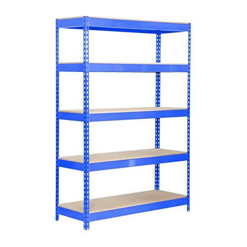 Estantería metálica de media carga Bricoforte 5 estantes Azul/Naranja/Madera Simonrack 2000x1000x600 mms - Estantería media carga - Estantería industrial - 300 Kgs de capacidad por estante