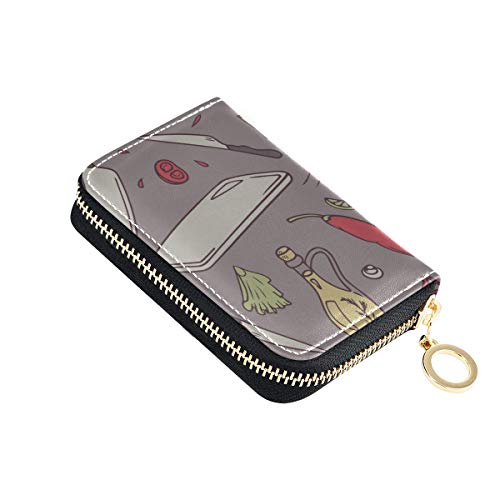 Estuche para Tarjetas Moda Creativa Cartoo Cocina Wok ID/Tarjetero Cuero PU Cremallera Alrededor Tamaño Compacto Tarjeta Monedero para Mujeres Señoras Niñas Cartera Minimalista en acordeón