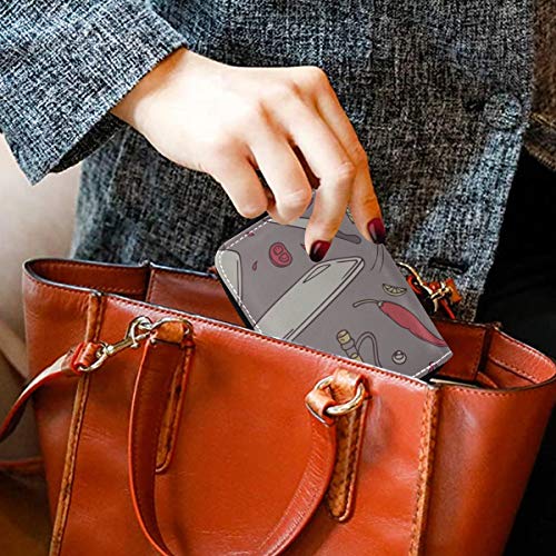 Estuche para Tarjetas Moda Creativa Cartoo Cocina Wok ID/Tarjetero Cuero PU Cremallera Alrededor Tamaño Compacto Tarjeta Monedero para Mujeres Señoras Niñas Cartera Minimalista en acordeón