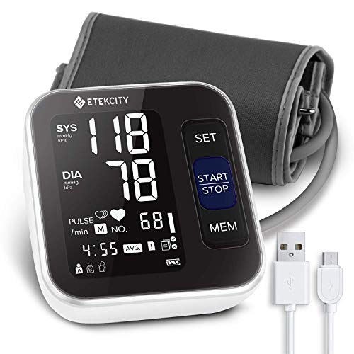 Etekcity Tensiómetro de Brazo Digital Recargable USB, 2 Memorias de Usuario(2 * 120), Monitor de Presión Arterial con Pantalla LED, Brazalete Suave de Amplio Rango, Validado Clínicamente