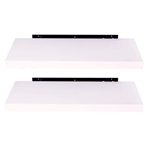 EUGAD Juego de 2 Estantería Pared Madera Blanco Estante Flotante para Colgar Libro CD en Cocina Salon Dormitorio 60cm 0049QJ