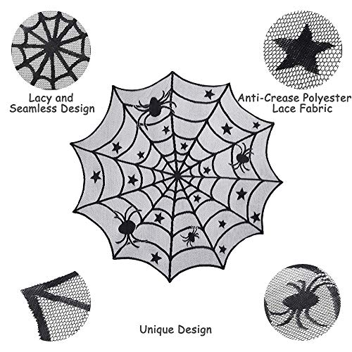 Evance 51 Piezas de Decoraciones de Halloween Set Incluyen Encaje araña Camino de Mesa, Cubierta de Mesa de Encaje Redondo, Chimenea Mantel Bufanda y 48 Piezas 3D murciélagos calcomanía de Pared