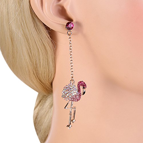 EVER FAITH® Rosa dorado del cristal austríaco de Art Deco precioso pájaro del flamenco rosado cuelga los pendientes Perforado N06611-3