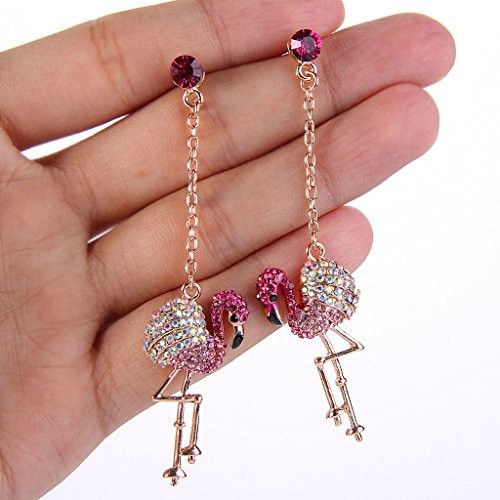 EVER FAITH® Rosa dorado del cristal austríaco de Art Deco precioso pájaro del flamenco rosado cuelga los pendientes Perforado N06611-3