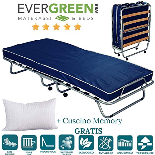 Evergreenweb - Cómoda Cama Plegable de Invitados con colchón de Espuma 80x190 10 cm de Altura + Almohada viscoelastica, Estable Armadura de Metal tablillas de Cama Individual y colchón ortopédico