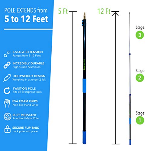 EVERSPROUT Palo Mango de Extensión Telescópico 1m-4m (alcance 5m a 6) | Aluminio Ligero Resistente a Corrosión | Punta rosca ¾ ACME p/escobas, plumeros, rodillos, cambiadores de bombillas. Solo mango