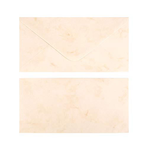 ewtshop® - 50 sobres de papel en diseño antiguo, papel beige jaspeado sin ventana, formato DIN largo 110 mm x 220 mm, sobres jaspeados