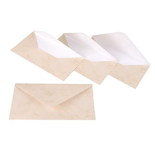 ewtshop® - 50 sobres de papel en diseño antiguo, papel beige jaspeado sin ventana, formato DIN largo 110 mm x 220 mm, sobres jaspeados