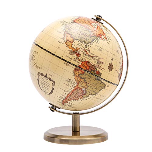 Exerz 14CM Globo Terráqueo - en Inglés - Decoración de escritorio educativa/geográfica/moderna - Con una base de metal (Antiguo)