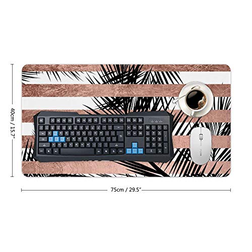 Extended Gaming Mouse Pad with Stitched Edges Waterproof Large Keyboard Mat Non-Slip Rubber Base Tropical Palm Trees Modern Rose Gold Stripes Desk Pad for Gamer Office Home 16x10 Inch