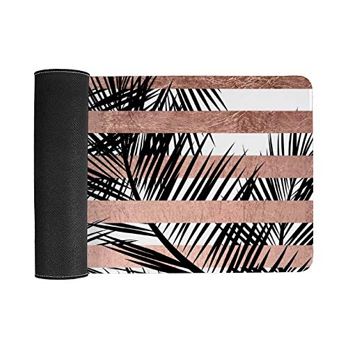 Extended Gaming Mouse Pad with Stitched Edges Waterproof Large Keyboard Mat Non-Slip Rubber Base Tropical Palm Trees Modern Rose Gold Stripes Desk Pad for Gamer Office Home 16x10 Inch