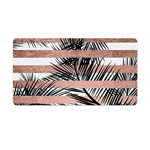 Extended Gaming Mouse Pad with Stitched Edges Waterproof Large Keyboard Mat Non-Slip Rubber Base Tropical Palm Trees Modern Rose Gold Stripes Desk Pad for Gamer Office Home 16x10 Inch