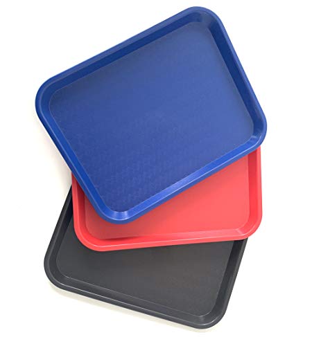 Extiff Juego de 3 bandejas de Servicio rectangulares Antideslizantes de plástico - 1 Rojo 1 Azul 1 Negro