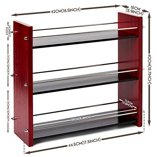 EZOWare 3 Niveles Especiero de Madera y Acero Inoxidable, Cocina Baño Estante de Pie Libre Encimera Organizador Multiuso para Especias/Hierbas, Baño, Botellas, Frascos - Rojo y Negro