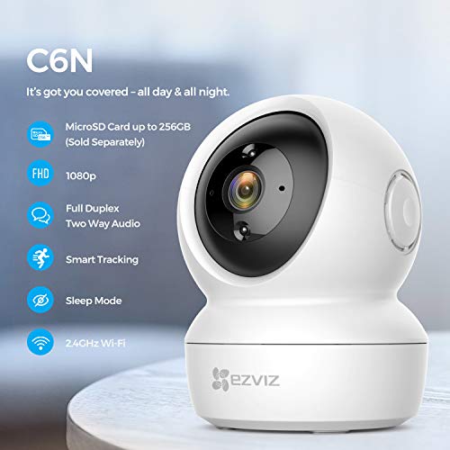 EZVIZ C6N Camara IP WiFi de vigilancia. FHD 1080P. Cámara Domo Interior 360º. PTZ. Vision Nocturna, deteccion de Movimiento, Audio bidireccional. Compatible con Alexa y Google. Andriod/iOS