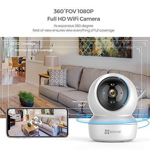 EZVIZ C6N Camara IP WiFi de vigilancia. FHD 1080P. Cámara Domo Interior 360º. PTZ. Vision Nocturna, deteccion de Movimiento, Audio bidireccional. Compatible con Alexa y Google. Andriod/iOS