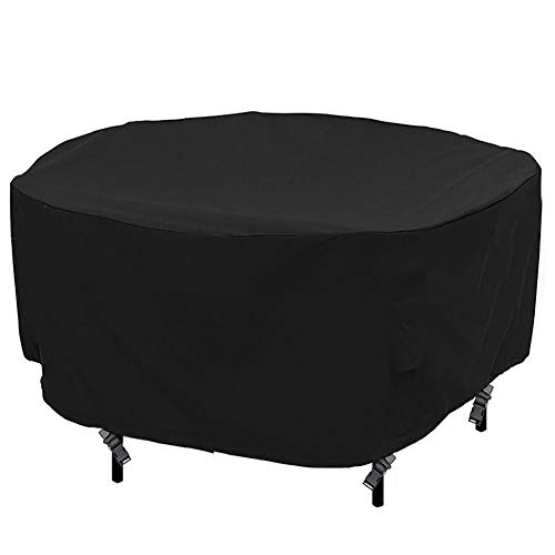 F Fellie Cover Funda para Mesa Redonda de Jardín Impermeable, 420D Funda para Muebles Circular Exterior, Protector para Conjunto Mesa y Sillas de Jardin, Resistente al Desgarro Anti Viento/UV