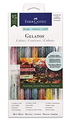 Faber-Castell 121818 Gelatos Translucents - Tizas de acuarela (12 tizas, incluye pincel y accesorios, 15 piezas) , color/modelo surtido