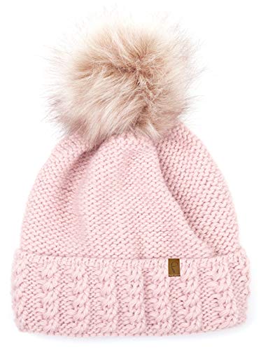 Faera Gorro de Invierno cálido Forro y Piel sintética Gorro de pompón Forro Polar Gorro de Invierno de Punto Gorro de Punto Hombre Mujer Talla única, Color:Rosa Fucsia