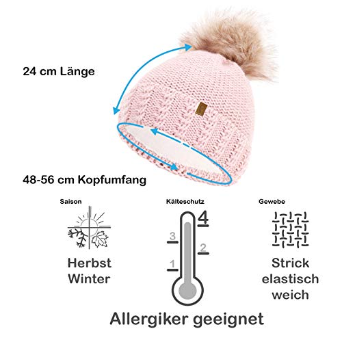 Faera Gorro de Invierno cálido Forro y Piel sintética Gorro de pompón Forro Polar Gorro de Invierno de Punto Gorro de Punto Hombre Mujer Talla única, Color:Rosa Fucsia