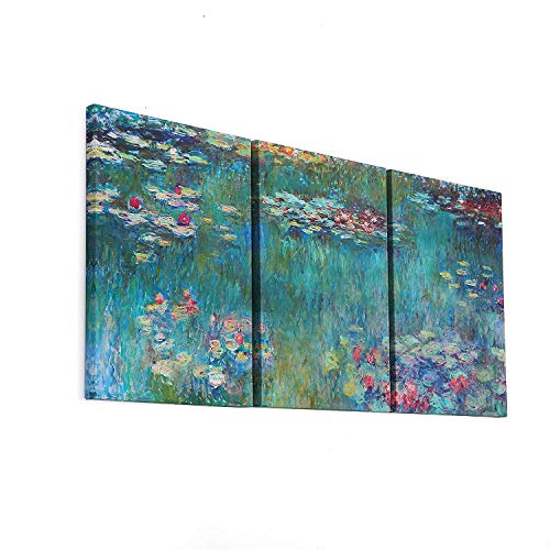 Fajerminart 3 Paneles Claude Monet Pintura Al óleo Réplicas De Lirios De Agua Prints Sobre Lienzo,Pintura Arte Sala De Estar Adecuada, Dormitorio,Tamaño del Marco(30cmx40cmx3Paneles)(Marco De Madera)