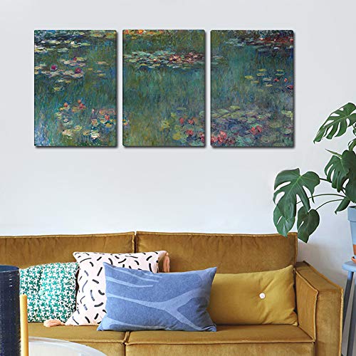 Fajerminart 3 Paneles Claude Monet Pintura Al óleo Réplicas De Lirios De Agua Prints Sobre Lienzo,Pintura Arte Sala De Estar Adecuada, Dormitorio,Tamaño del Marco(30cmx40cmx3Paneles)(Marco De Madera)